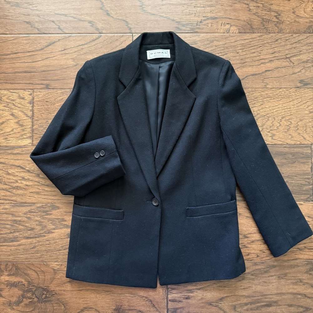 Dumas Blazer Pure Wool Tailored Jacket Quiet Luxury Office Siren Black Vintage S